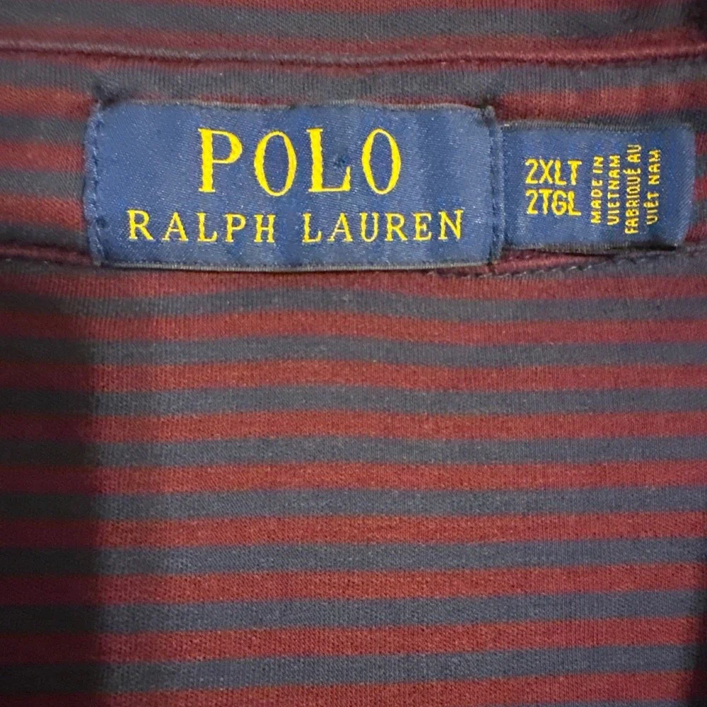 Polo Ralph Lauren Polo Shirt Mens 2XLT Burgundy Navy Blue Striped Performance